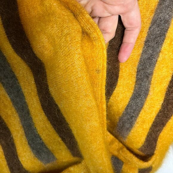Beams Plus Sweater Size Large Cardigan Yellow Contrast Stripe Mohair Nylon Japan - Picture 7 of 13